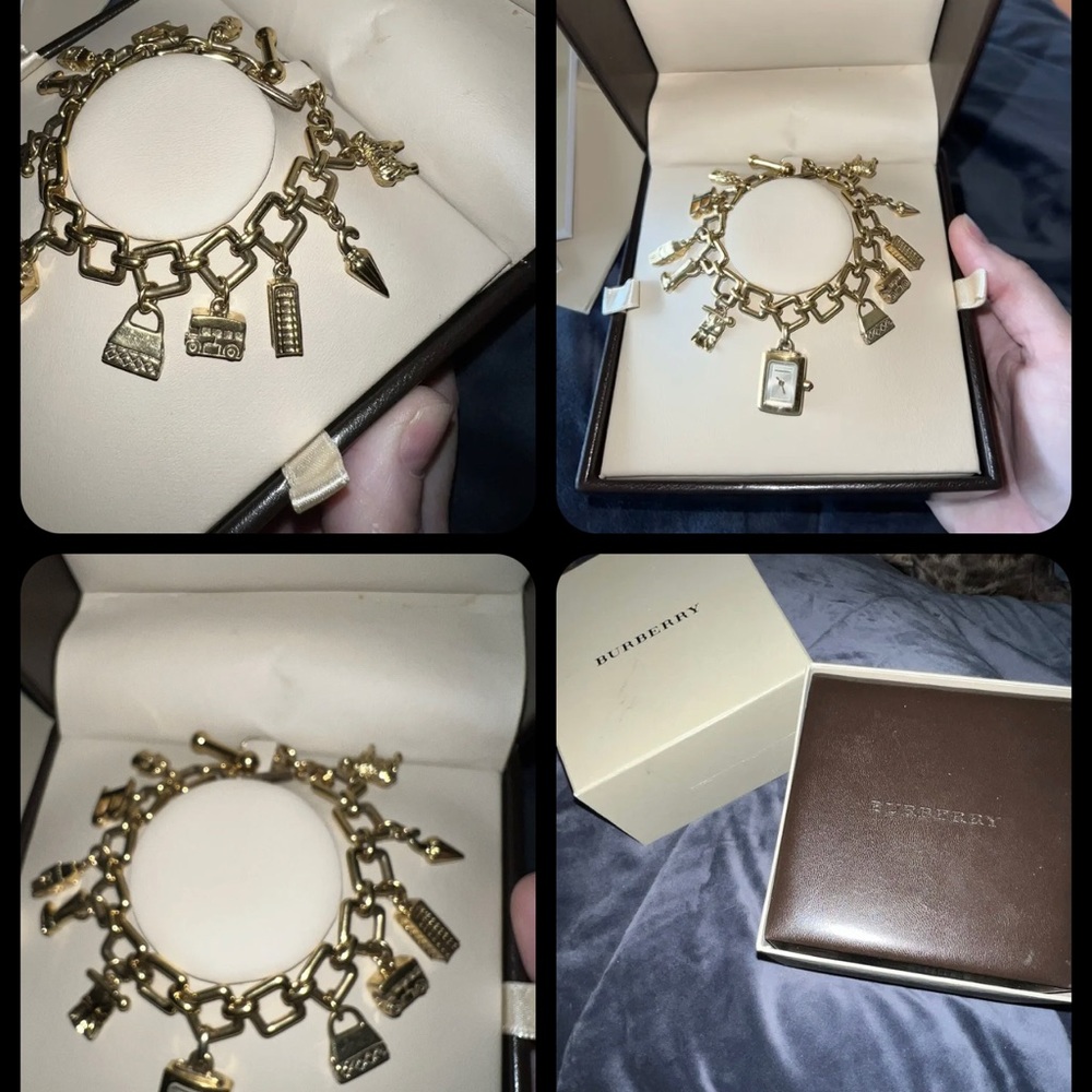 BURBERRY Gold Plated Charm Bracelet Watch Box Manuals Tags Needs Battery RETIRED - Picture 4 of 4